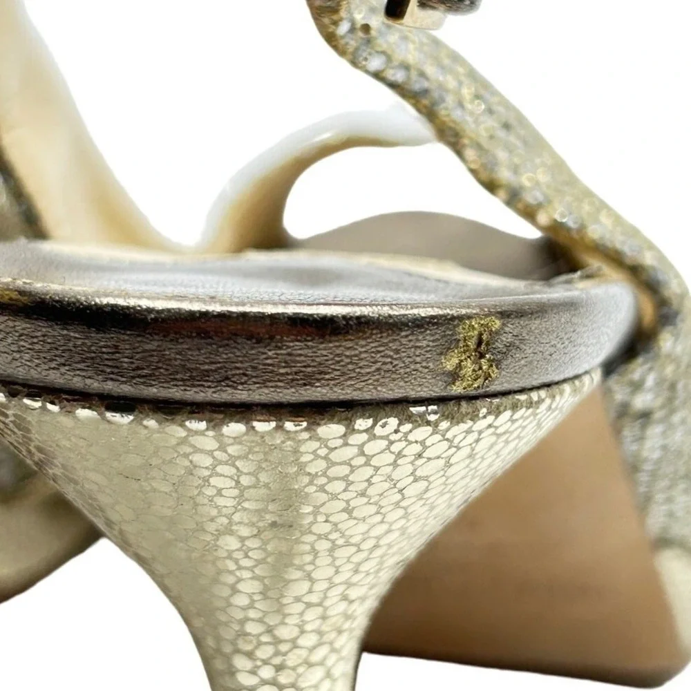 Jimmy Choo Womens Nova Gold Glitter Slingback Heels Peep Toe Size 40 / US 9